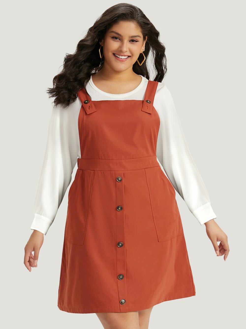 Plain Button Up Pocket Suspender Skirt